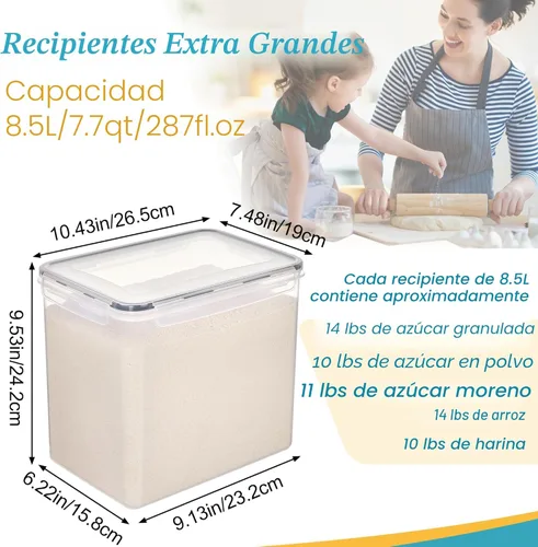 Miniatura 2 de Vtopmart Paquete de 2 recipientes de almacenamiento de harina y azúcar extra grandes de 8.5 litros para harina de 20 libras, recipientes herméticos