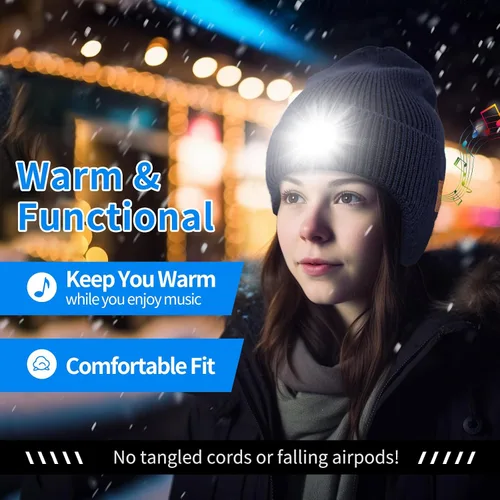 Miniatura 49 de Gorro Bluetooth con auriculares ligeros e inalámbricos, micrófono integrado y altavoces estéreo mejorados con música