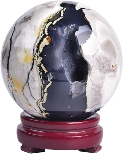 Miniatura 15 de JIC Gem Esfera grande de cristal Chevron de amatista con cristales curativos de curación con soporte de madera para meditación y decoración