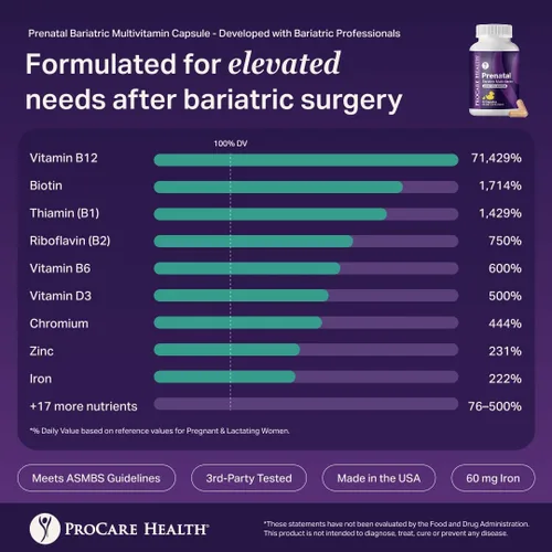 Miniatura 5 de ProCare Health Multivitamínico bariátrico prenatal con hierro (60 cápsulas fáciles de tragar) - para mujeres, vitaminas bariátricas para bypass