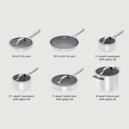 Miniatura 10 de Ninja Ceramic Pro Juego de utensilios de cocina de cerámica de 11 piezas, juego de ollas y sartenes antiadherentes con tapas de vidrio, no tóxico