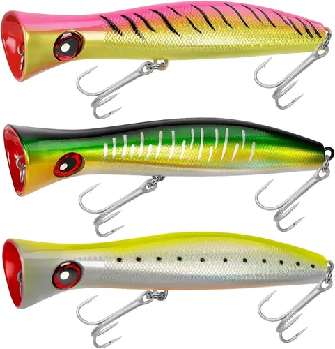Miniatura 11 de THKFISH Topwater Señuelos de pesca de agua salada GT Popper con 3 ganchos fuertes, pesca de surf, 1 unidad/3 piezas 3 unidades de 3