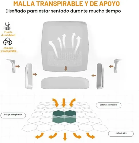 Miniatura 5 de Silla de Oficina para el Hogar Ergonómica de Malla Transpirable Silla de Alto Respaldo con Altura Ajustable Giratoria con Brazos Abatibles y Soporte