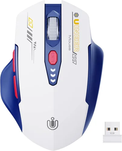 Uineer Ratón inalámbrico, [Actualizado] Pantalla de batería visible, Ratones recargables para portátil 2.4G USB, 4 niveles de DPI ajustables, ratón