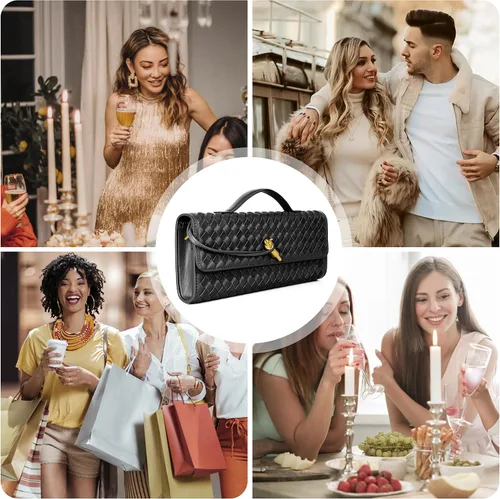 Miniatura 8 de Joryin Bolso tejido para mujer, bolso de mano de noche tejido de cuero y gamuza, bolso cruzado de gamuza, bolso formal de noche