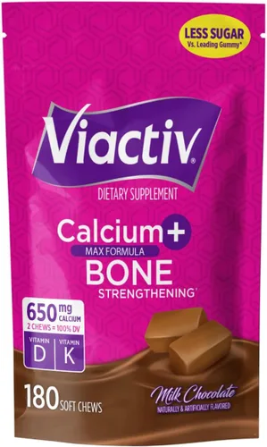 Viactiv Calcium Plus Suplemento de vitamina D masticables suaves, marrón, chocolate con leche, 180 unidades