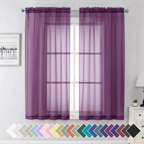 Miniatura 232 de Aiyufeng 2 paneles de cenefa transparente negra de 14 pulgadas de largo, cortinas cortas negras transparentes para dormitorio, cortinas de cocina