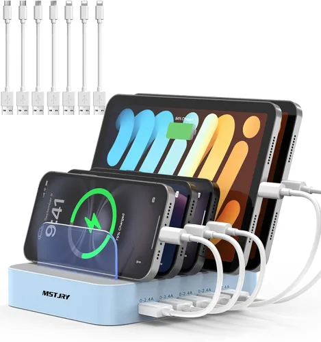 Miniatura 11 de MSTJRY Estación de carga para múltiples dispositivos: Estaciones cargadoras multi USB-A de 5 puertos, organizador multidispositivo, base de carga