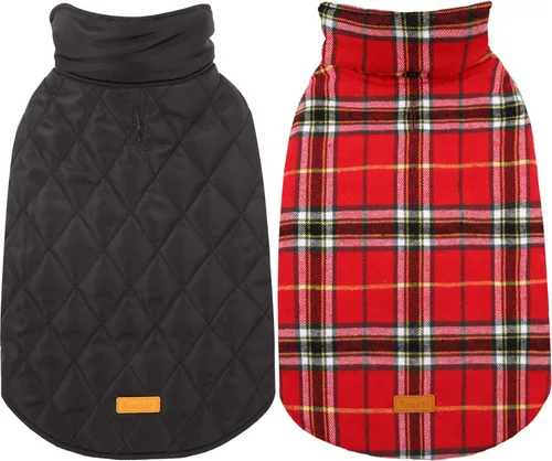 Miniatura 13 de Kuoser - Abrigo rojo para perro, abrigo de invierno a cuadros, impermeable, reversible, S-XS