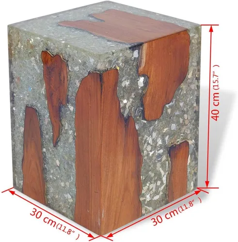 Miniatura 2 de Taburete de madera maciza de teca y resina, taburete de tocón de árbol con borde vivo, mesa auxiliar de borde natural, soporte para plantas, mesita