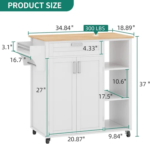 Miniatura 5 de YITAHOME Carrito de isla de cocina rodante de 37 pulgadas con almacenamiento, isla de bloque de carnicero sobre ruedas, carritos de almacenamiento