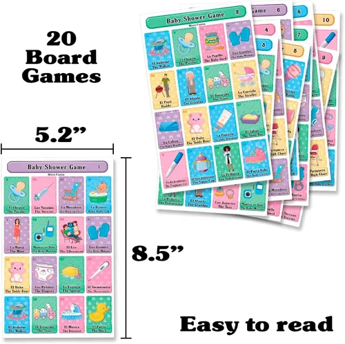 Miniatura 2 de MoreFiesta Baby Shower Loteria Bingo Bilingüe, Inglés Español, para 20 jugadores