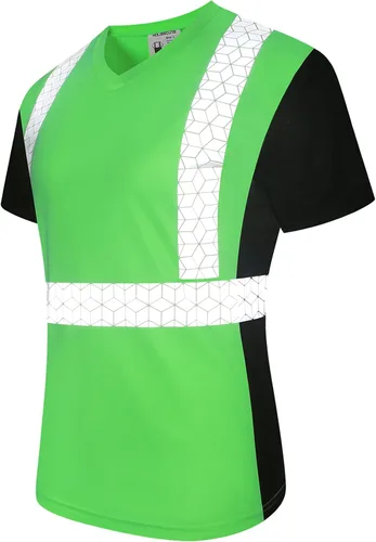 Miniatura 3 de Playera de Seguridad para Mujer, Camiseta Reflectante de Alta Visibilidad para Mujer con Patrón Reflectante Inusual, Manga Corta Transpirable Verde