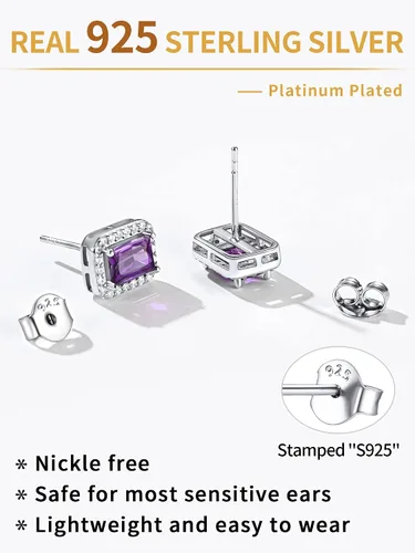 Miniatura 6 de ChicSilver Aretes de plata de ley 925 con forma de corazón, redondo, pera, esmeralda, piedra natal con halo para mujer, joyería de cumpleaños