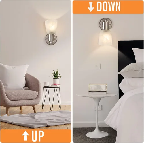 Miniatura 3 de EJIAXIN Juego de 2 apliques de pared, luces de tocador de níquel cepillado para baño, modernas lámparas de pared con interruptor giratorio, lámpara