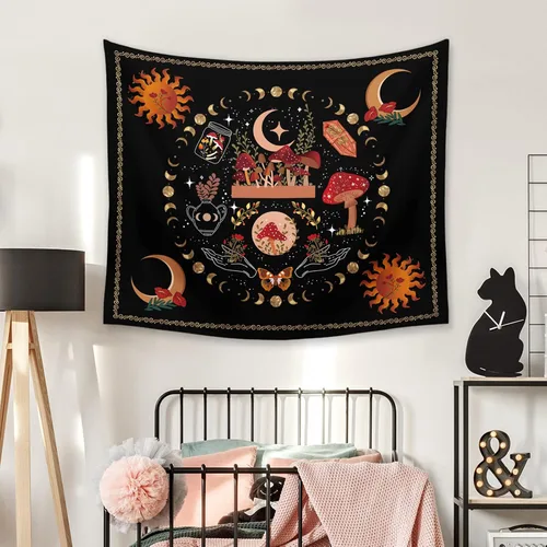 Miniatura 6 de Ftuency Tapiz de hongos y plantas naturales, tapices de fase lunar, decoración de flores estéticas para colgar en la pared para dormitorio, hogar