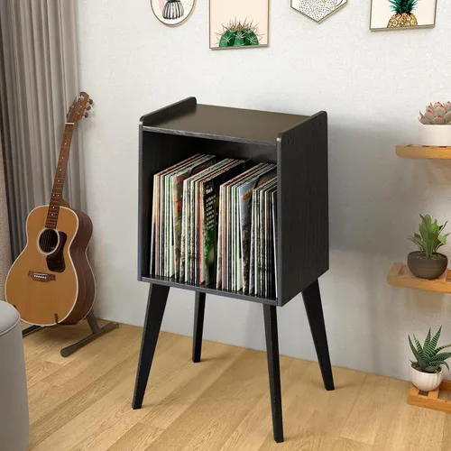 Miniatura 7 de Gannyfer Soporte para tocadiscos: soporte de almacenamiento de discos de vinilo de mediados de siglo con capacidad para hasta 160 álbumes, estante