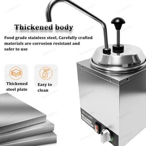 Miniatura 5 de Dispensador de queso nacho con bomba, calentador de temperatura ajustable, chocolate caliente comercial, calentador eléctrico de mantequilla de maní