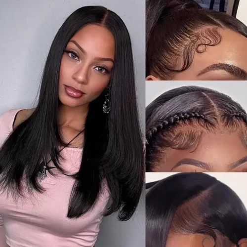 Miniatura 14 de SOPSFR Pelucas de cabello humano con encaje frontal de 13 x 6, densidad 200, pelucas de cabello humano lacio marrón chocolate con bebé alrededor
