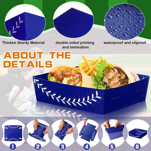 Miniatura 4 de Teling 36 piezas de suministros para fiestas temáticas de béisbol, bandejas grandes de platos de béisbol de 5 libras, bandejas de comida, barco, 4