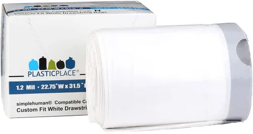 Miniatura 4 de Plasticplace Bolsas de basura de ajuste personalizado, compatibles con simplehuman Code N (50 unidades) forros de basura blancos con cordón de 12-13