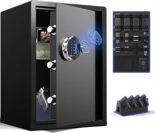 Miniatura 13 de Caja de seguridad biométrica Grimtron - (1.13 pies cúbicos) Caja de seguridad para el hogar con huella dactilar y modo silencioso, teclado
