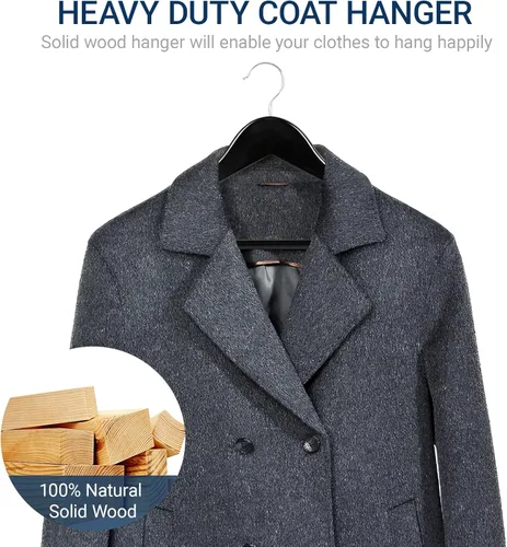 Miniatura 5 de Amber Home Solid Wood Suit Coat Hangers 30 Pack, Smooth Black Finish Wooden Dress Hangers with Non Slip Pant Bar, Clothes Hangers with 360 Swivel