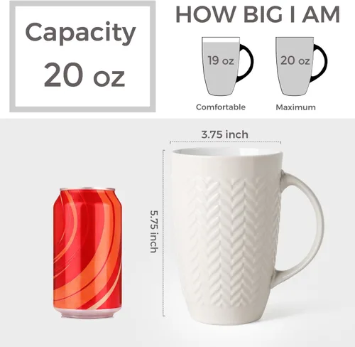 Miniatura 2 de AmorArc Juego de 6 tazas de café grandes de cerámica de 20 onzas con patrones geométricos texturizados para café, té, cerveza, cacao caliente, aptas