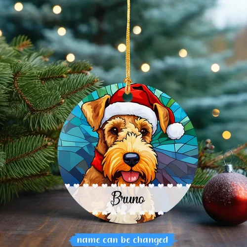 Miniatura 2 de Airedale Terrier - Adorno de Navidad para perro, regalo para Acción de Gracias, perros personalizados con sombrero de Navidad, adornos de Airedale