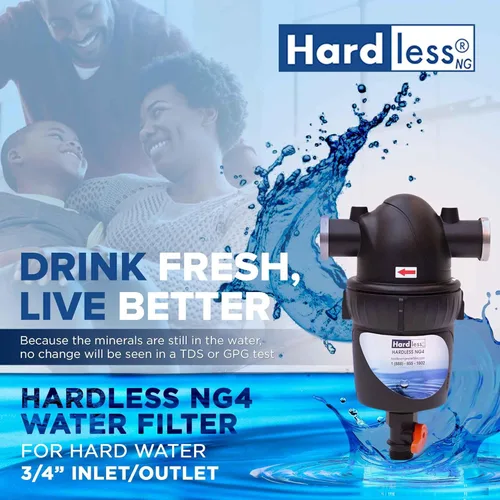 Miniatura 2 de Hardless NG4 Filtro de agua para toda la casa - Dispositivo de ablandamiento sin sal alternativo - Reduce la cal, los sedimentos y más - Compacto