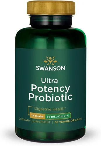 Swanson Ultra Potency Probiotic Digestive Health Immune System Support 66 mil millones UFC Prebiótico NutraFlora scFOS 60 DRcaps Cápsulas Vegetales