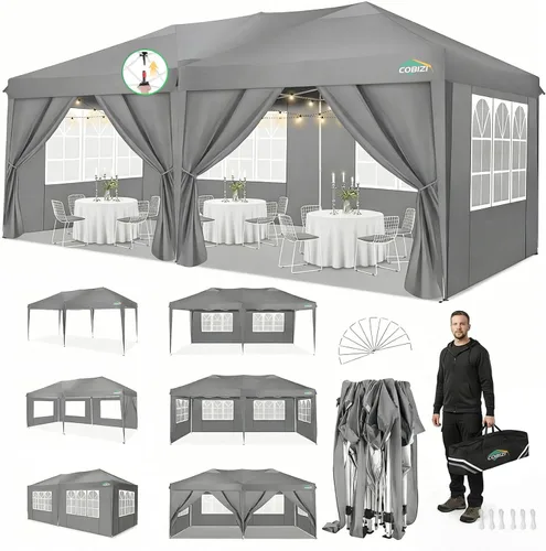 Miniatura 28 de COBIZI - Toldo desplegable de 10 x 20 pies con 6 paredes, impermeable y con protección UPF 50+, ideal para bodas, fiestas, eventos al aire libre