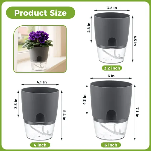 Miniatura 3 de Macetas de riego automático para plantas de interior, macetas para exteriores, paquete de 3 macetas de riego automático de 6 pulgadas, macetas