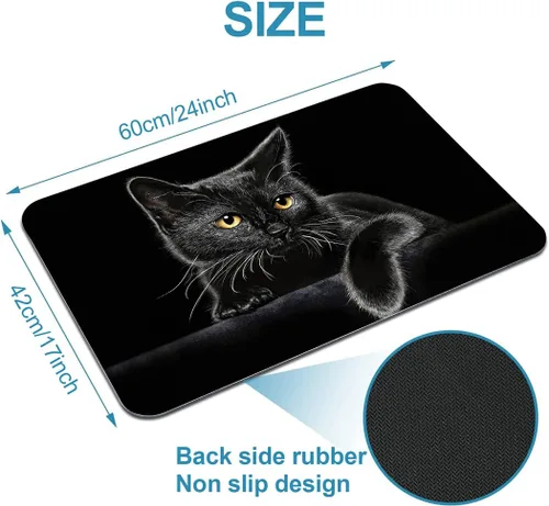 Miniatura 2 de YISUMEI Bonito tapete de baño con diseño de gato negro, antideslizante, de súper absorción, con parte trasera de goma, se adapta debajo del baño