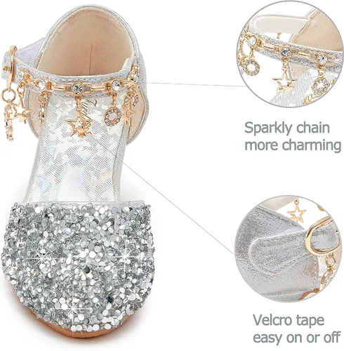 Miniatura 4 de Furdeour Girls Sandals Glittler Bow Dress Shoes Princess Crystal High Heels Party Wedding Flower Girls Shoes for Kid Toddler