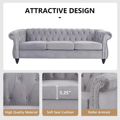 Miniatura 4 de QHITTY Juego de 2 piezas para sala de estar, Sofá Seccional Chesterfield Silla Contemporáneo Tapizado de Terciopelo Loveseat Juego de Sofás