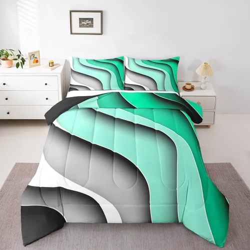 Miniatura 20 de Erosebridal Juego de edredón a rayas azules, juego de ropa de cama tamaño King, juego de ropa de cama moderno minimalista y colecciones con temática