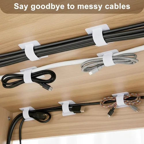 Miniatura 3 de 100 bridas de para cables, correas autoadhesivas para organizar cables de escritorio, organizador de cables ajustable para escritorio, hogar, Blanco