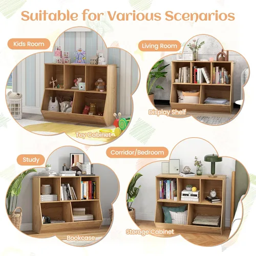 Miniatura 7 de Costzon Organizadores de juguetes y almacenamiento con estantería para libros, estante de libros infantiles de madera de 5 compartimentos, gabinete