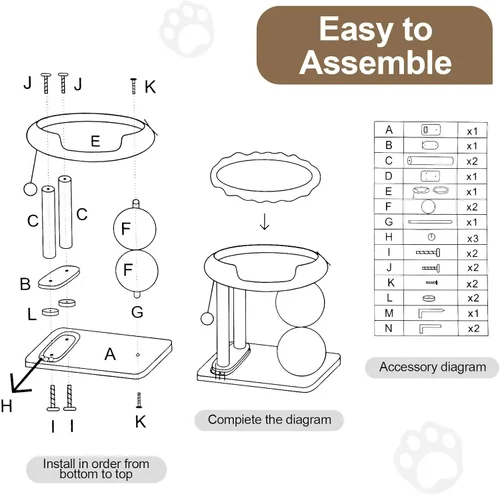 Miniatura 8 de Árbol pequeño para gatos de interior, torre de árbol para gatos con rascador de sisal para gatos, torre para gatos 5 en 1 con bola de juguete