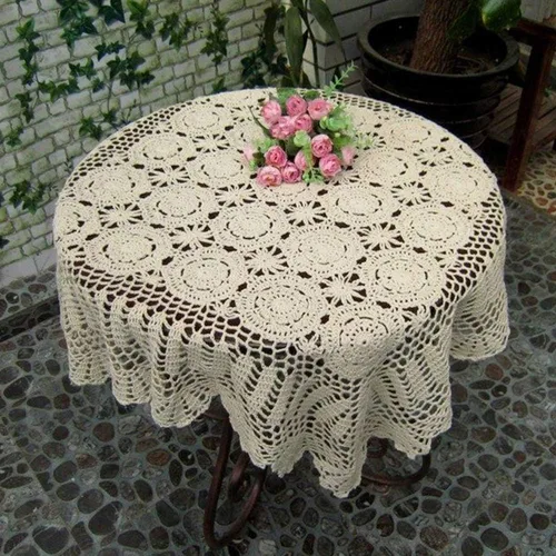 Miniatura 3 de Hetao Mantel cuadrado de ganchillo 100% algodón hecho a mano, manteles de encaje, color beige, 31 pulgadas