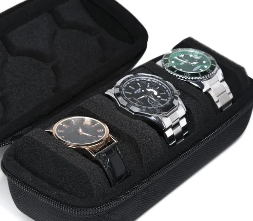 Miniatura 9 de Funda de viaje rígida de 3 ranuras para reloj, caja de almacenamiento y organizador para hombres y mujeres, con almohada de reloj antimovimiento