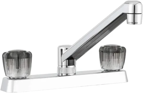 Dura Faucet Grifo de fregadero de cocina de dos manijas RV con pomos acrílicos de cristal ahumado Cromo Pulido