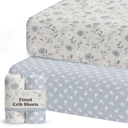 Miniatura 29 de Sábanas de cuna neutrales – Sábanas bajeras para cuna de bebé niña y niño – Paquete de 2 colchones estándar y niños pequeños – Mezcla de algodón