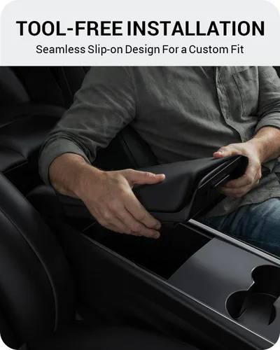 Miniatura 6 de BASENOR Funda para consola central mejorada para Tesla Modelo Y Modelo 3, funda de reposabrazos de TPU antideslizante, accesorios interiores