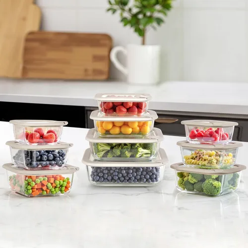 Miniatura 7 de Contenedores de vidrio para alimentos con tapa de vidrio, juego de recipientes de almacenamiento de alimentos aptos para microondas, paquete de 4