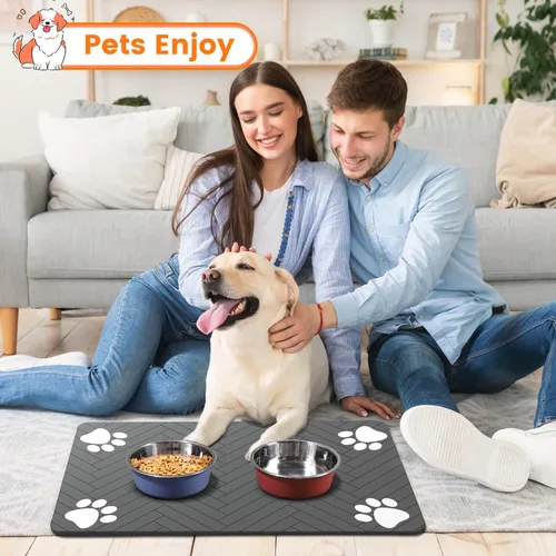 Miniatura 8 de Alfombrilla de alimentación para mascotas, mantel individual absorbente para tazón de comida y agua, con base de goma impermeable, de secado rápido