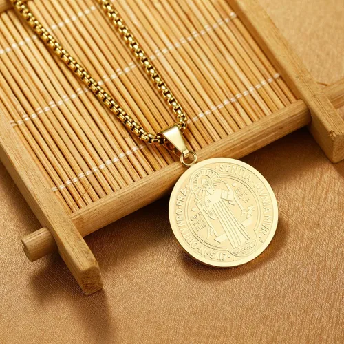 Miniatura 5 de Yonhon Collar de medalla de San Benito de acero inoxidable, exorcismo católico regalo para hombres