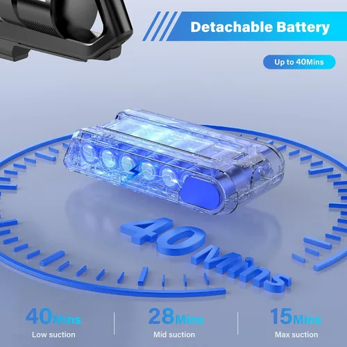 Miniatura 6 de Tikom Aspiradora inalámbrica para el hogar, aspiradora de palo de 450 W/40000 pa, antienredos, aspiradora de mano ligera para suelos duros, pelo