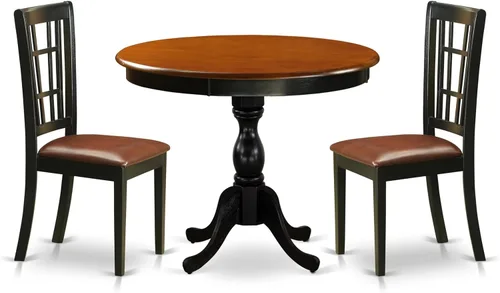 Miniatura 7 de East West Furniture AMNI3-BCH-C - Juego de comedor de 3 piezas para espacios pequeños que contiene una mesa de cocina redonda con pedestal y 2